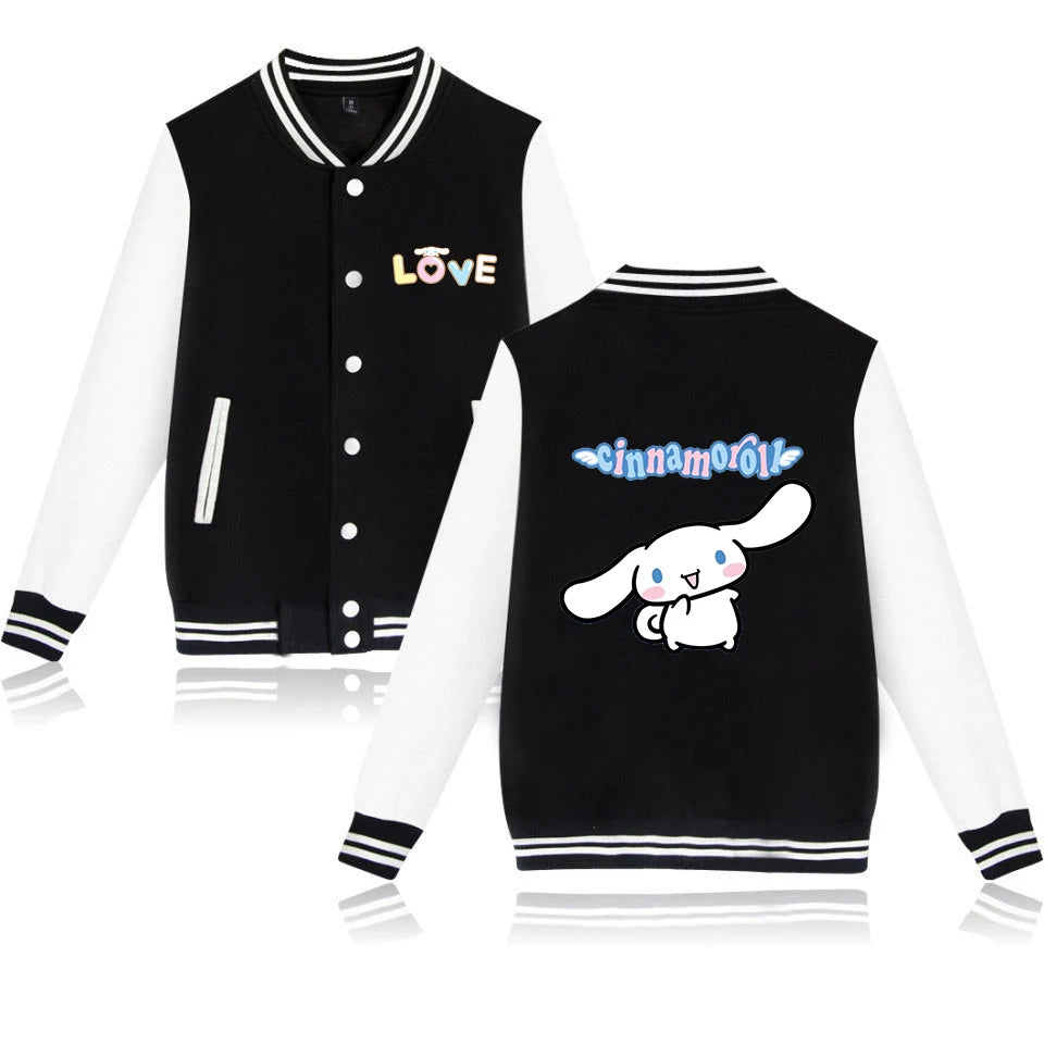 Cinnamoroll Cartoon Bomber Jacket – Unisex Harajuku College Baseball Coat for Spring & Autumn Casual Streetwear