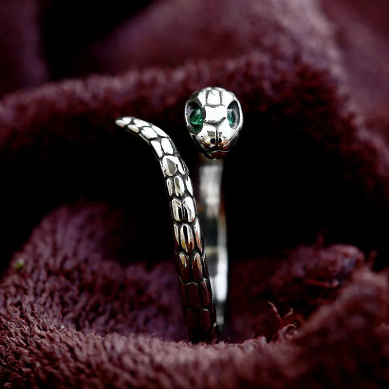 Adjustable Snake-Shaped 925 Sterling Silver Ring for Women – Vintage-Inspired Statement Jewelry