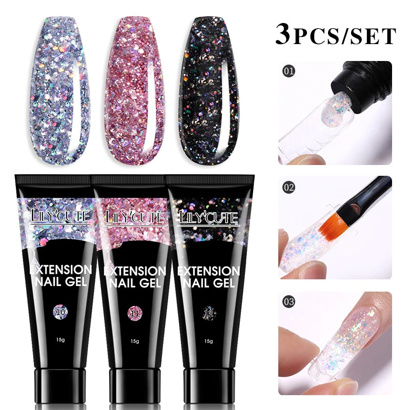 15ml Nail Extension Gel Kit – Soak Off UV Acrylic Gel in White, Clear & Pink for Home or Salon Nail Art