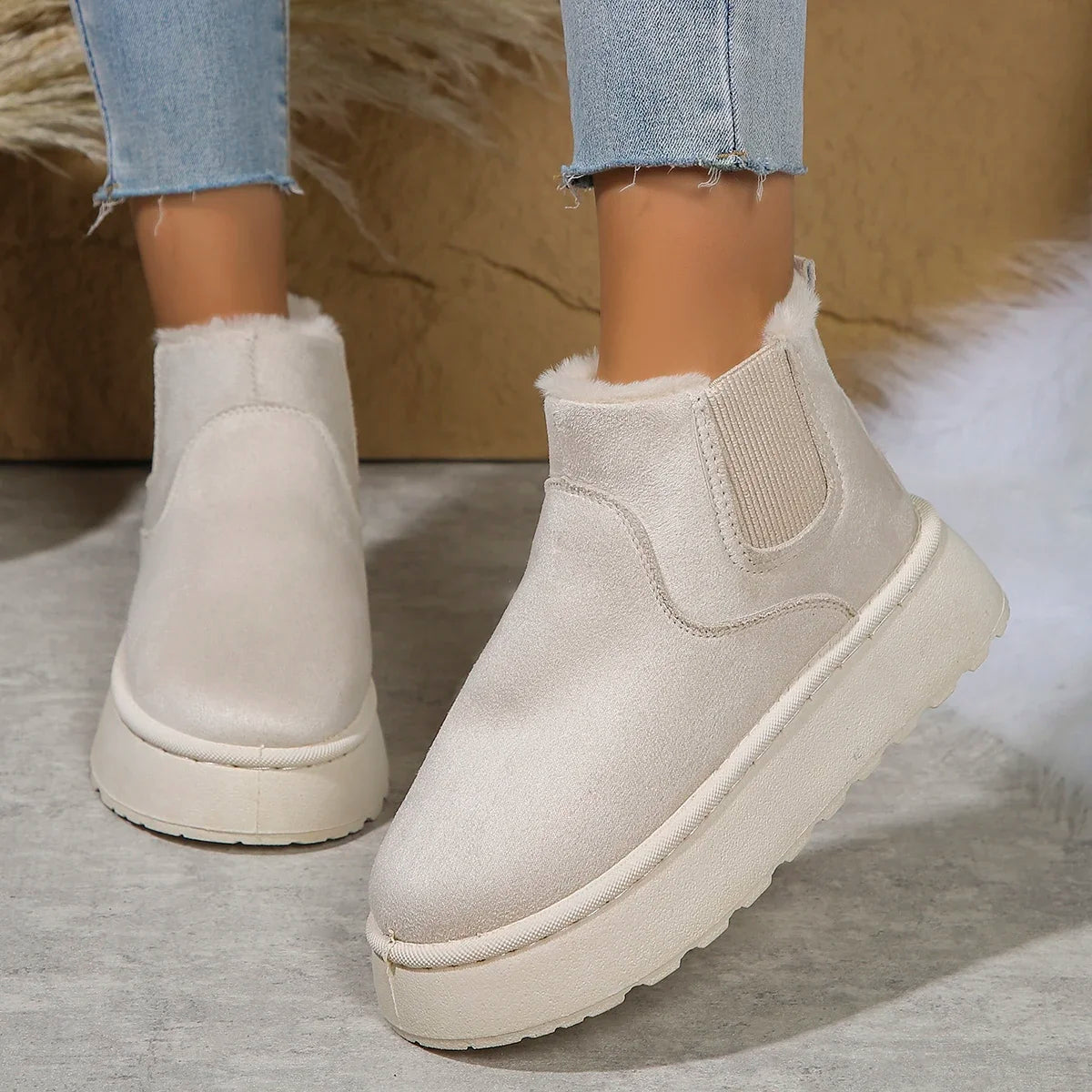 Winter Plush-Lined High-Top Ankle Snow Boots for Women – Warm, Comfortable, and Slip-On Design