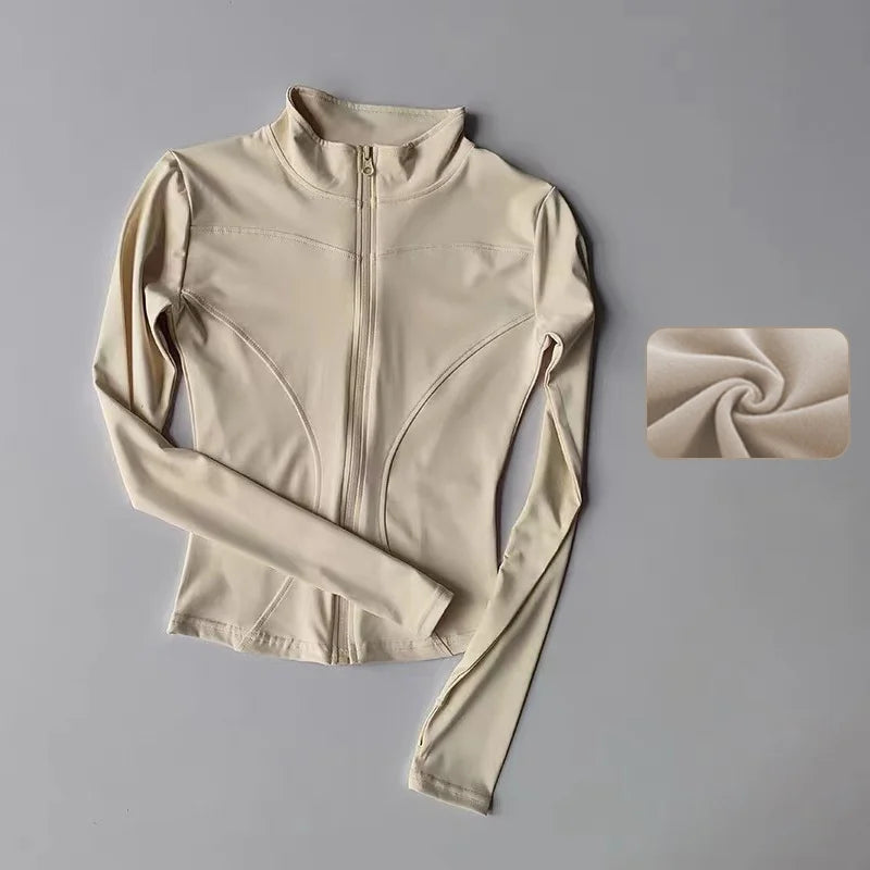 Women's Quick-Dry Zip-Up Slim Fit Yoga Jacket – Long Sleeve Stand Collar Outdoor Fitness Top