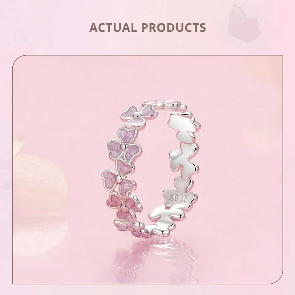 Sterling Silver Purple Flower Wreath Ring – Enamel Cocktail Ring for Women and Girls