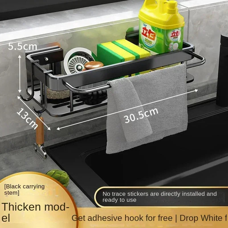 Thickened Aluminum Kitchen Sink Holder – Space-Saving Storage Rack for Towels, Sponges & Drainage