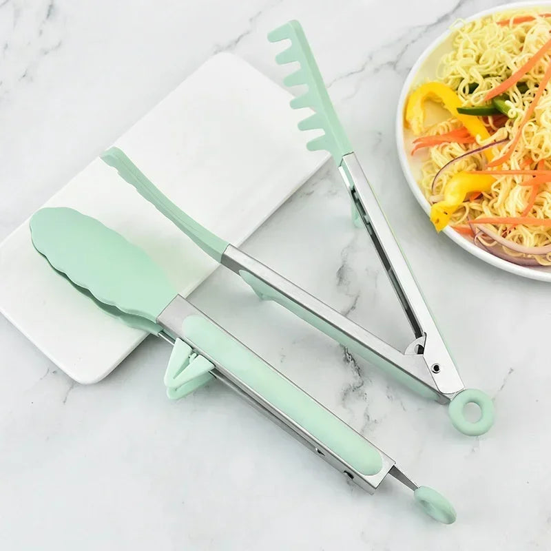 3-Piece Silicone and Stainless Steel Cooking Tongs – Heat-Resistant Non-Slip Grippers for BBQ, Bread, Meat, and Kitchen Use