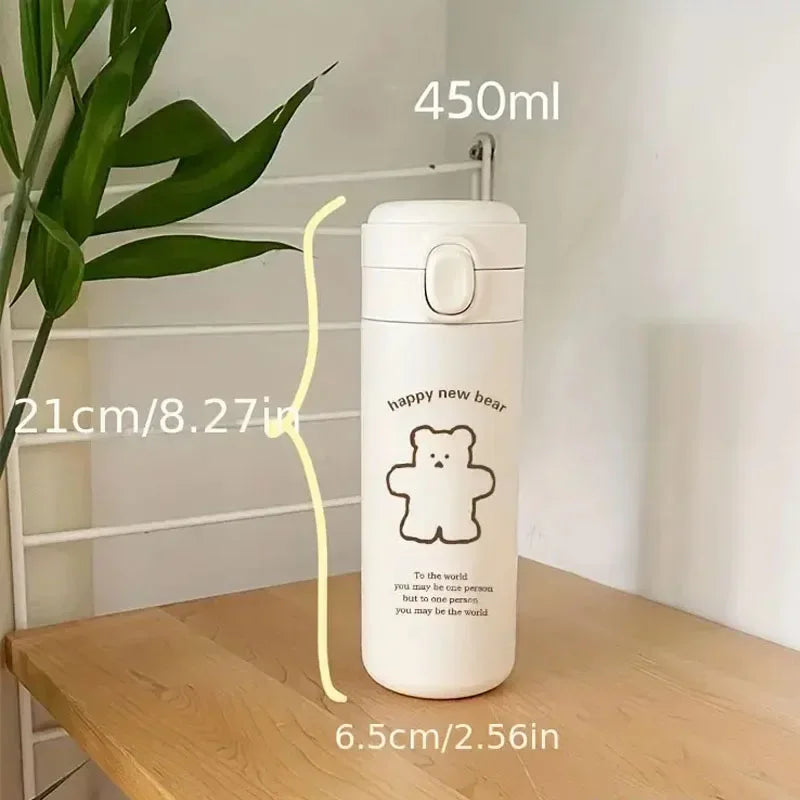 450ml Bear-Themed Thermos Cup – Portable Stainless Steel Water Bottle for Travel, Sports, and Outdoor Use