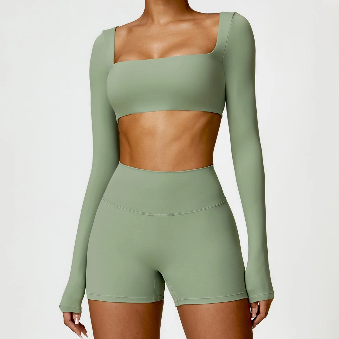 2PCS Quick-Dry Yoga Workout Set – Long Sleeve Top & High Waist Leggings for Women