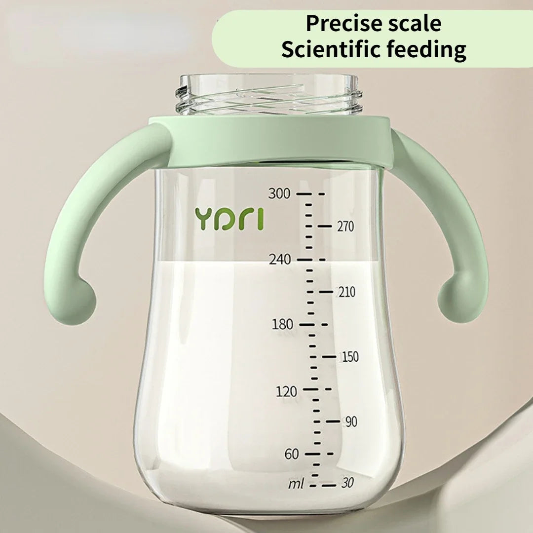 300ML Multi-Purpose Baby Feeding Bottle with Handle – Large Capacity PP Bottle with Silicone Pacifier, BPA-Free, Cartoon Design