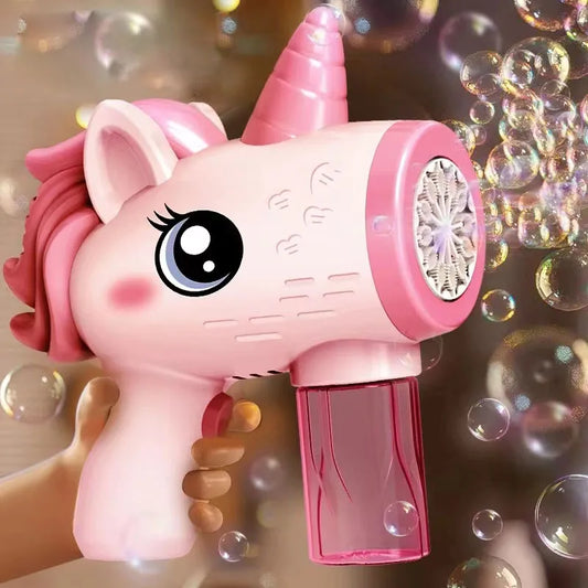 Unicorn Bubble Gun Toy – Electric Light-Up Bubble Machine for Kids, Summer Outdoor Soap Blower