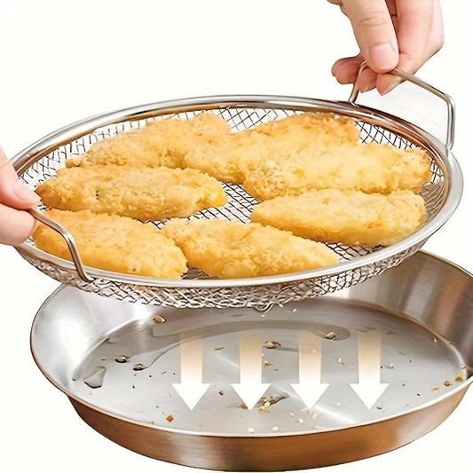 Stainless Steel Oil Filter Tray – Reusable Round Mesh Strainer Basket for Frying, Grilling, BBQ, and Kitchen Use