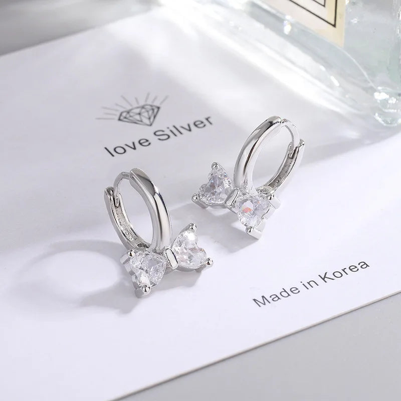 925 Sterling Silver Bow Knot Zircon Stud Earrings for Women – Elegant Crystal Accented Fine Jewelry Trend