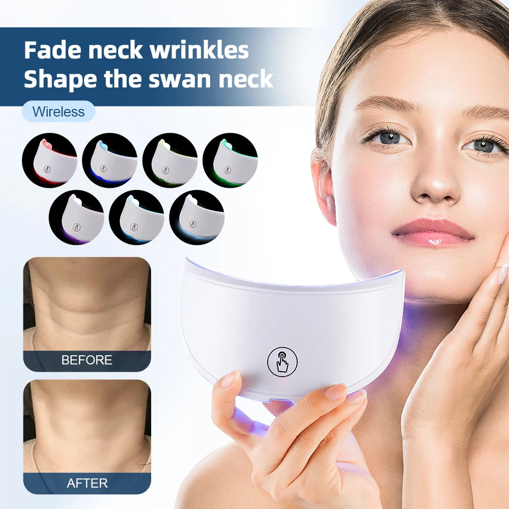 7-Color LED Facial and Neck Light Therapy Mask – Red Light Anti-Aging Device for Skin Tightening, Lifting, Rejuvenation, and Whitening