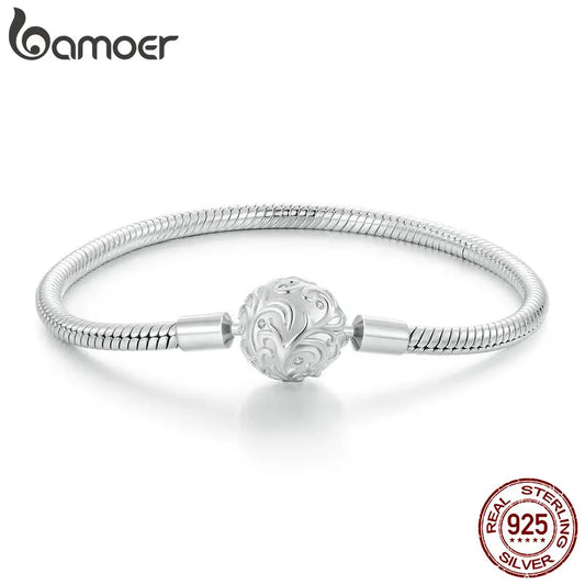 Sterling Silver Snake Chain Charm Bracelet with Retro Clasp – Adjustable 17–19cm Gift for Women