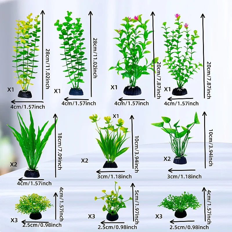 24-Piece Artificial Aquarium Plants Set – Decorative Water Weeds and Grass Blocking Rings for Fish Tank Aquascaping