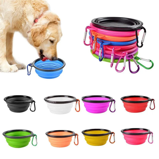 Collapsible Silicone Dog Bowl with Carabiner – Portable Folding Pet Food & Water Dish for Travel, Hiking & Camping (350ml)