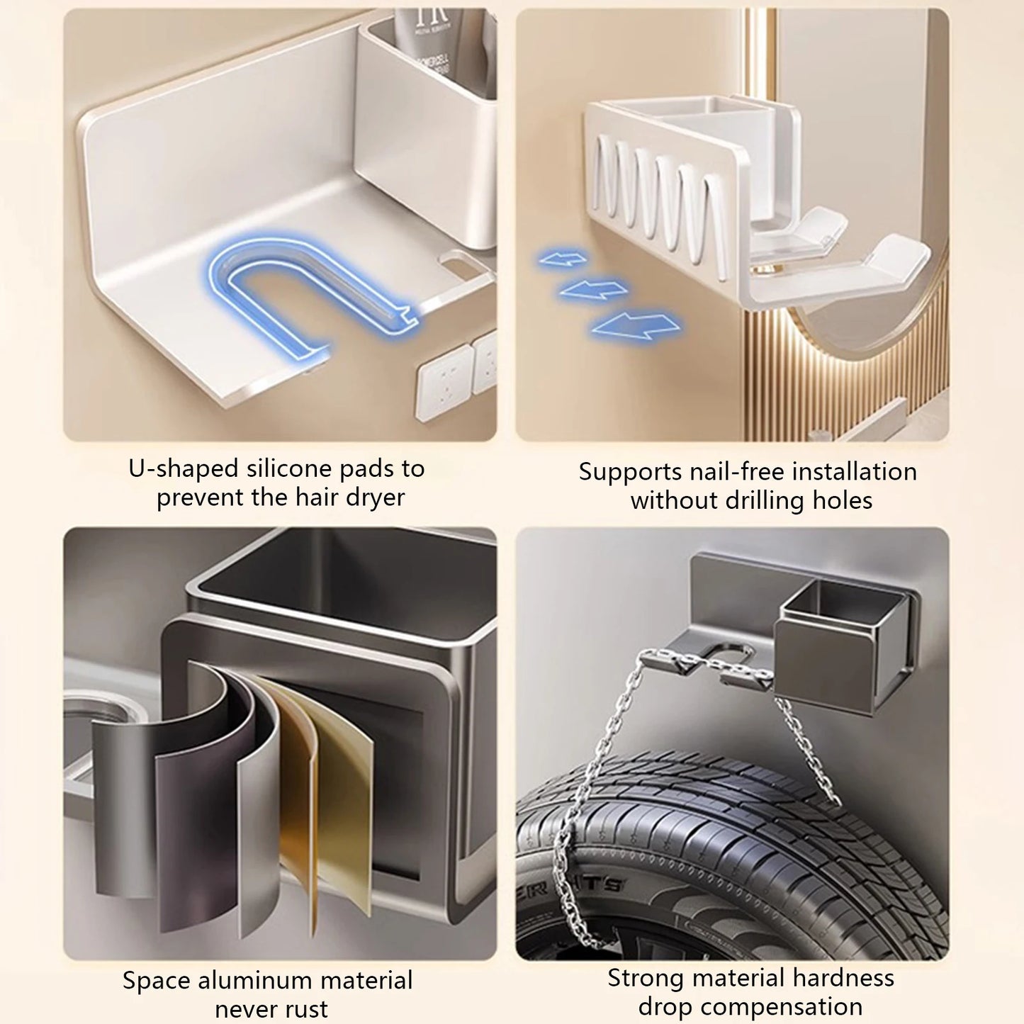 Wall Mounted Hair Dryer Organizer – Dual-Tier Bathroom Shelf