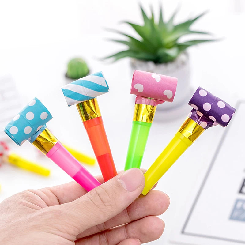 20/40pcs Colorful Party Blowout Horns – Striped Plastic Noise Makers for Kids’ Birthday Parties, Holidays, and Celebrations