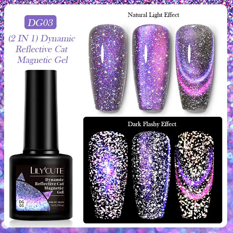 7ml Dynamic Reflective Cat Eye Magnetic Gel – Glitter Soak-Off Nail Polish with 3D Magnet Effect