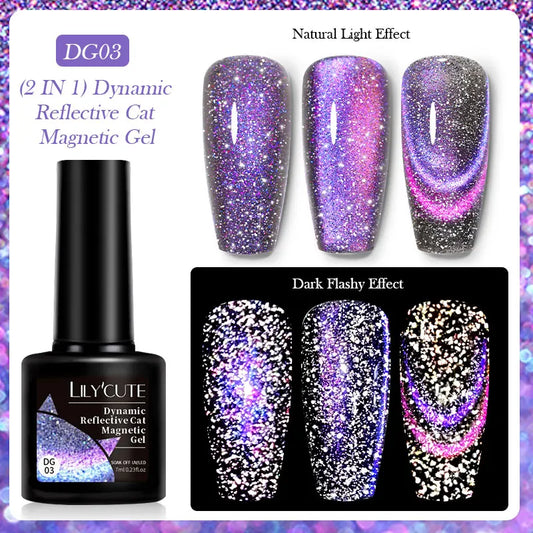 7ml Dynamic Reflective Cat Eye Magnetic Gel – Glitter Soak-Off Nail Polish with 3D Magnet Effect