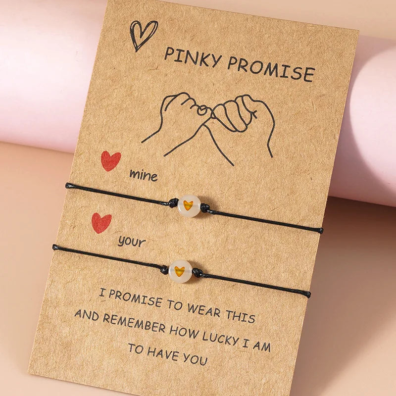 2Pcs Luminous Pinky Promise Bracelets – Matching Heart Bead Couple Friendship Set