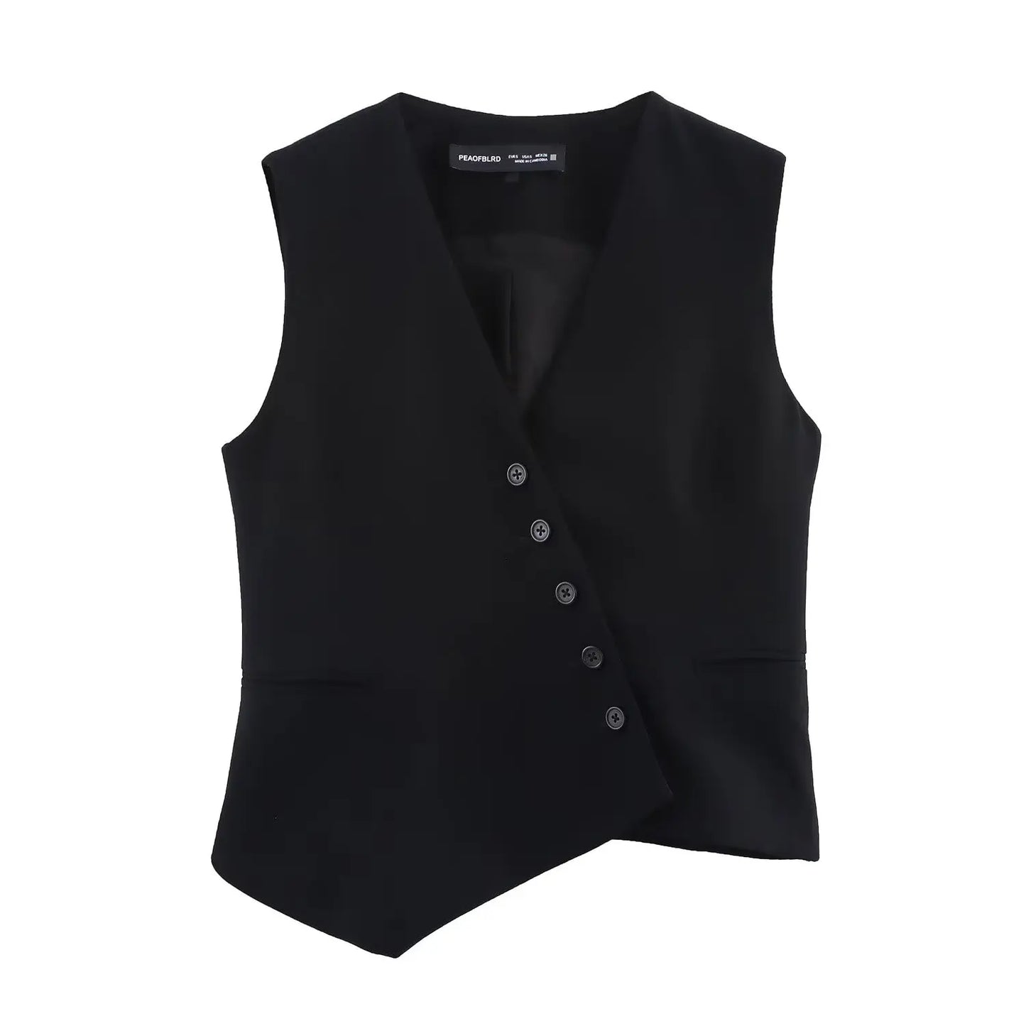 Women's Asymmetrical V-Neck Suit Waistcoat & High-Waisted Trousers – Elegant 2-Piece Office Lady Set