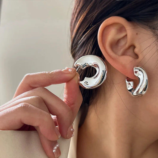 C-Shaped Irregular Stud Earrings – Trendy Geometric Jewelry for Women and Girls
