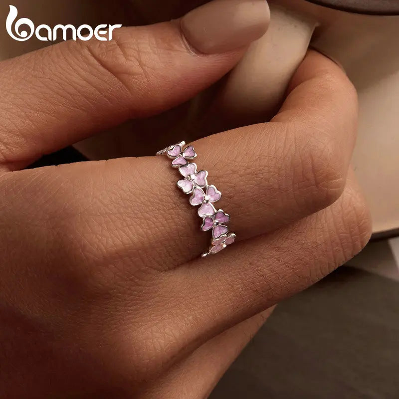 Sterling Silver Purple Flower Wreath Ring – Enamel Cocktail Ring for Women and Girls