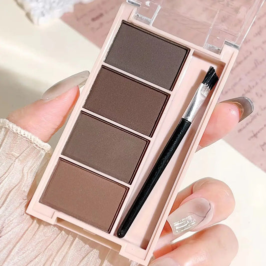 4-Color Eyebrow Powder Palette with Brush – Gray & Brown Matte Tones for Natural Long-Lasting Definition