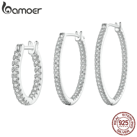 925 Sterling Silver Cubic Zirconia Hoop Earrings for Women – White Gold Plated Lightweight Classic Hoops