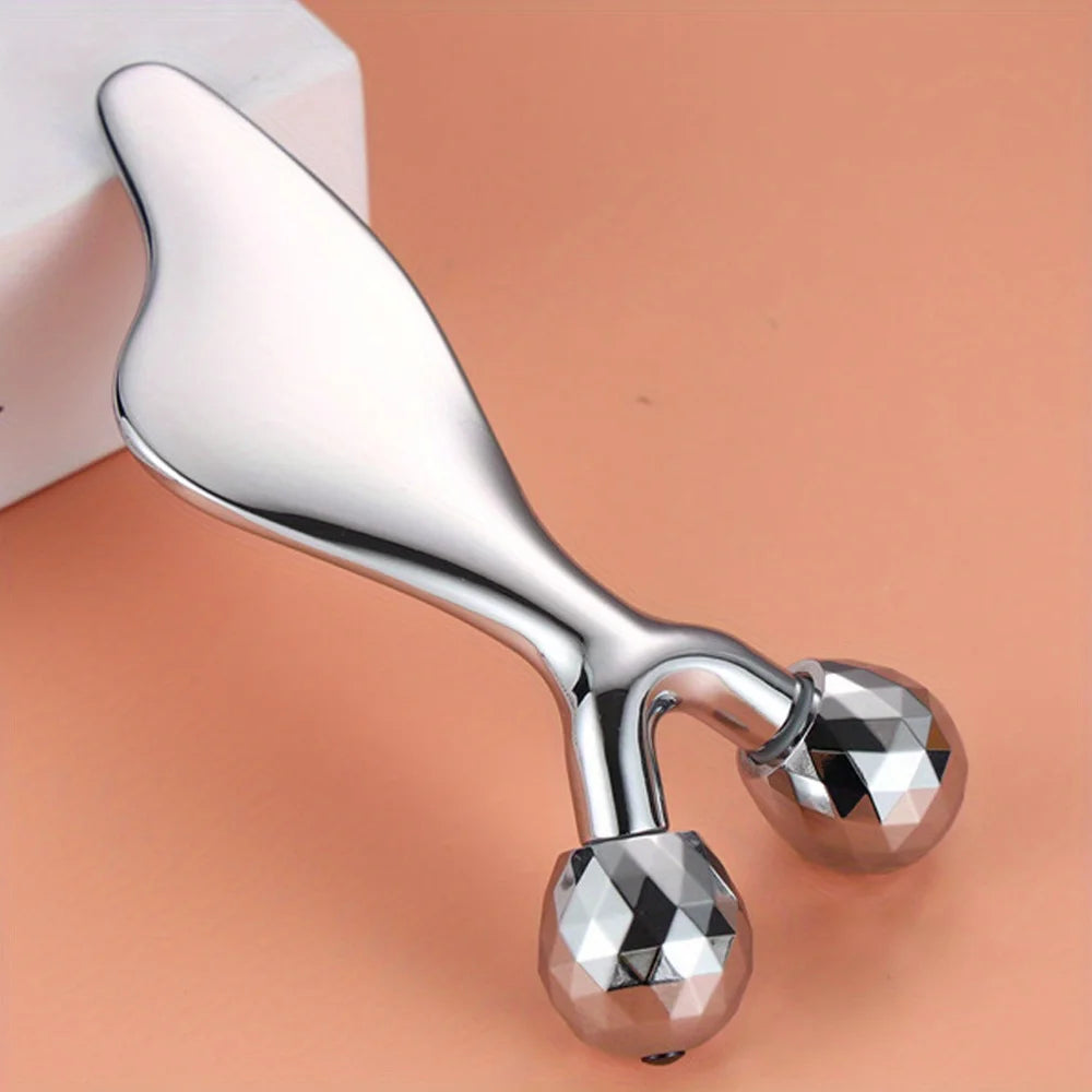 2-in-1 3D Facial Roller and Gua Sha Sculpting Tool – Cold Therapy Massager for Face, Eyes, Chin Lift & Skin Firming