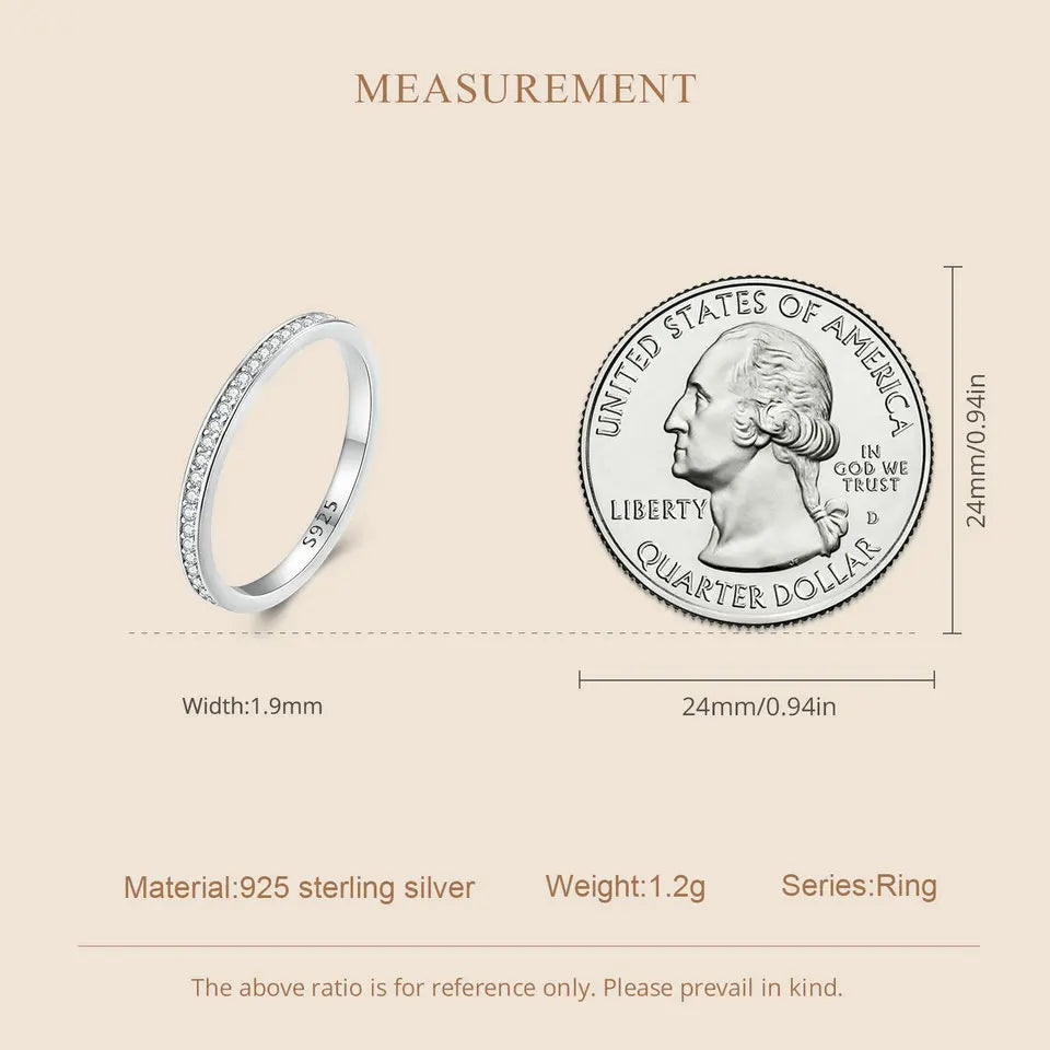 Sterling Silver Moissanite Eternity Wedding Band – Platinum Plated Stackable Ring for Women