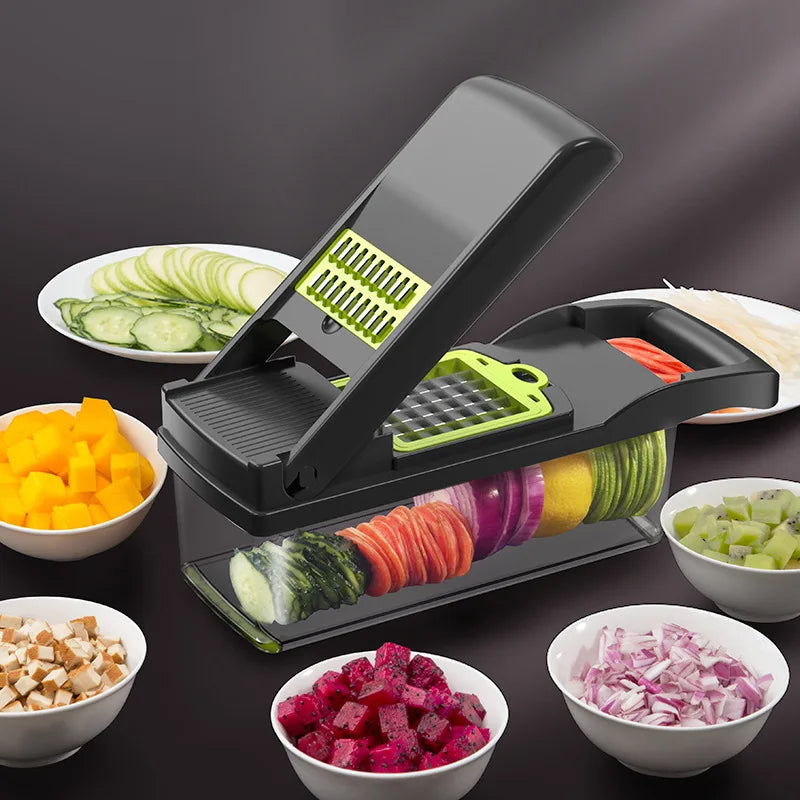 14/16-in-1 Multifunctional Vegetable Chopper and Slicer – Food Dicer, Grater, Cutter with Handle for Easy Prep, Kitchen Tool Set