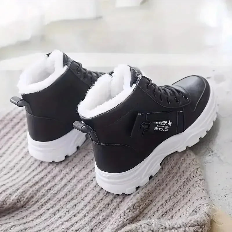 Women's Knee-High Winter Snow Boots – Warm Flannel Lining, Lace-Up Platform Sneakers with Wedge Heel