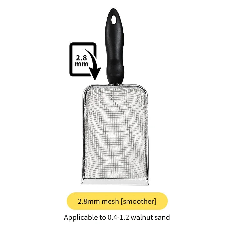 Stainless Steel Cat Litter Scoop – Fine Mesh Shovel for Reptile Sand and Pet Bedding Cleanup