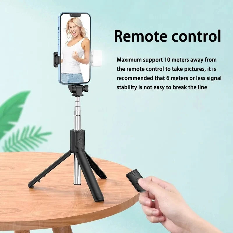 Wireless Bluetooth Selfie Stick with Fill Light – Mini Tripod Stand, Remote Shutter, Adjustable Phone Holder for iPhone, Samsung, Xiaomi