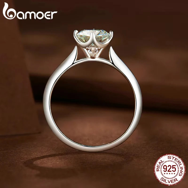 1.0CT D Color Moissanite Engagement Ring – Round Cut VVS1 Stone in 925 Sterling Silver Prong Setting