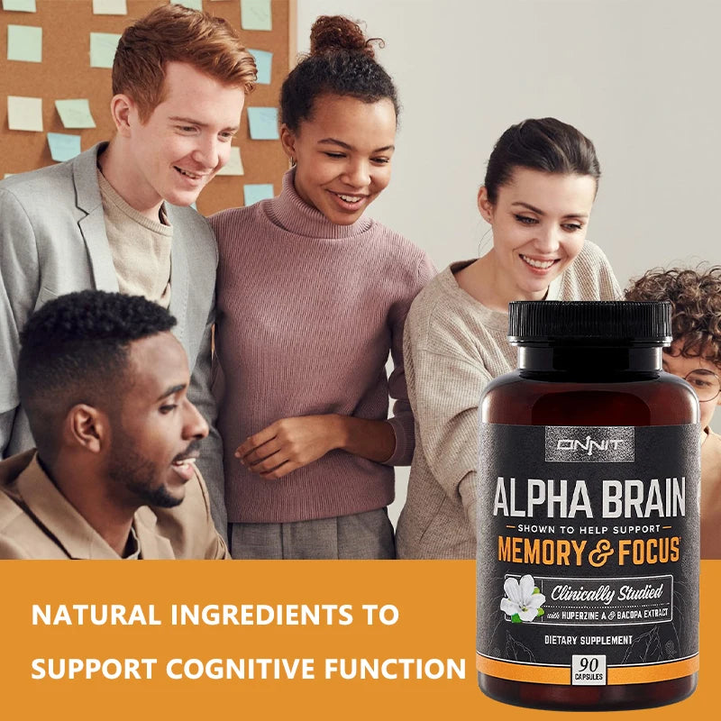 Alpha Brain Nootropic Supplement – Supports Focus, Memory & Mental Clarity – Cognitive Enhancer with Vitamin B6 – 90 Capsules