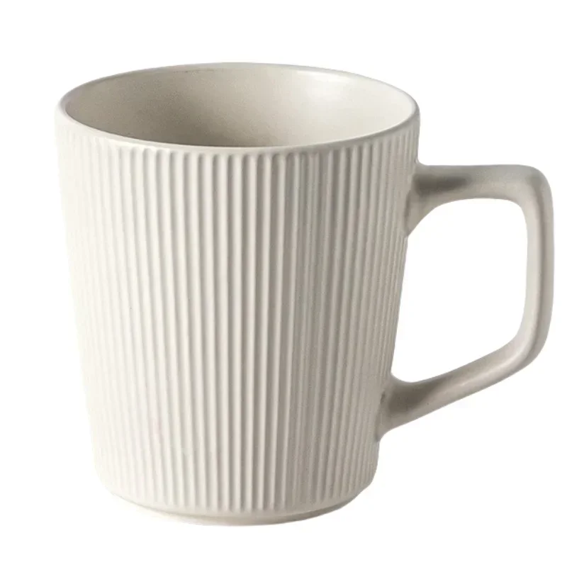 500ml Ceramic Coffee Mug – Nordic Style Solid Color Relief Stripe Cup for Milk, Juice, or Water