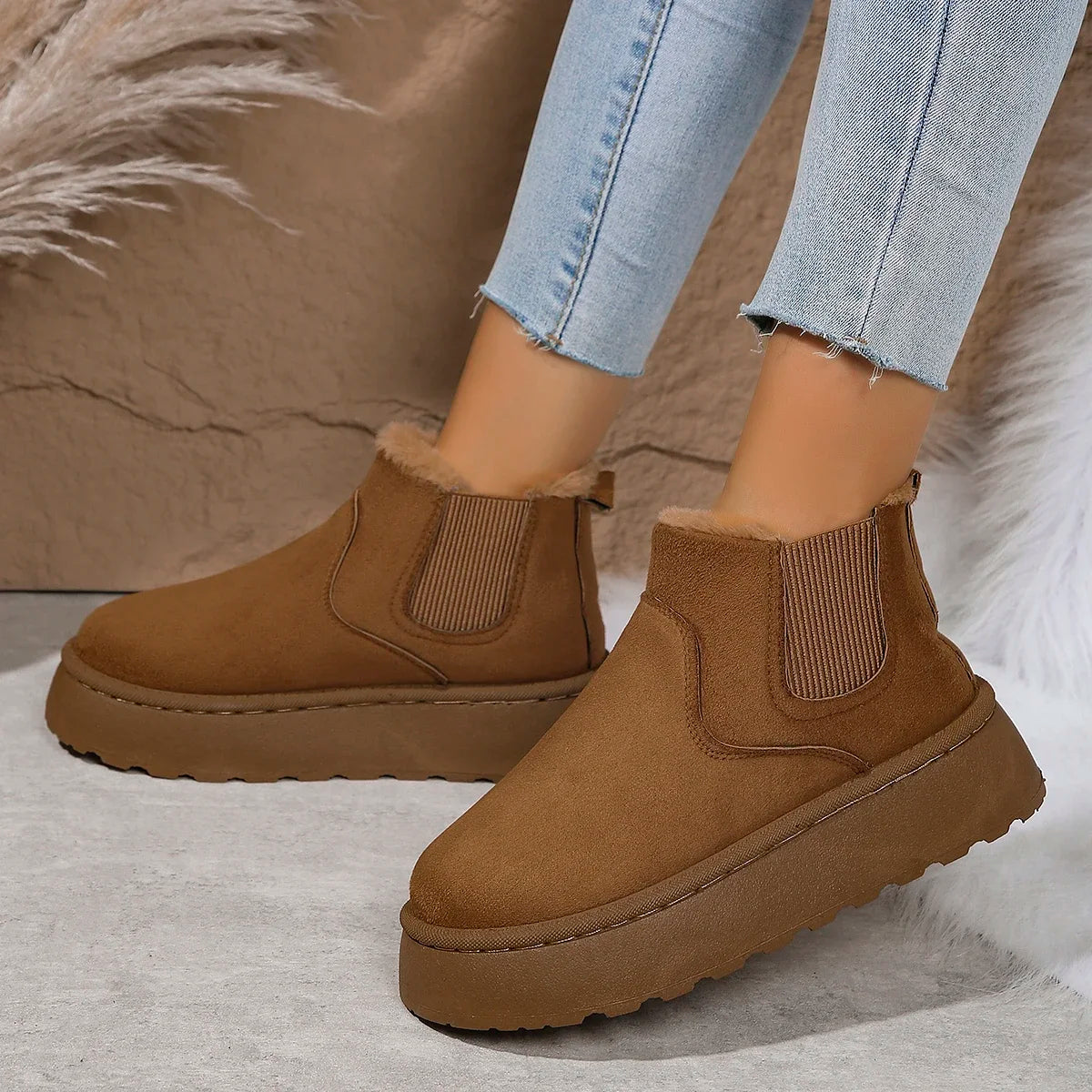 Winter Plush-Lined High-Top Ankle Snow Boots for Women – Warm, Comfortable, and Slip-On Design