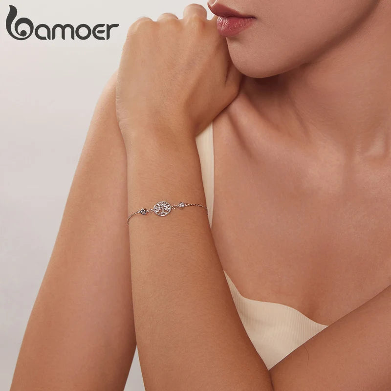 Tree of Life Bracelet – 925 Sterling Silver Adjustable Chain with Zircon Accents for Women