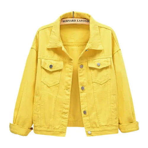 Women's Pure Color Denim Jacket – Lapel Collar Single-Breasted Short Coat with Pockets
