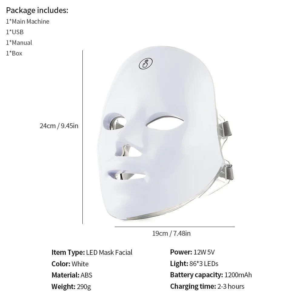 7-Color LED Facial and Neck Light Therapy Mask – Red Light Anti-Aging Device for Skin Tightening, Lifting, Rejuvenation, and Whitening