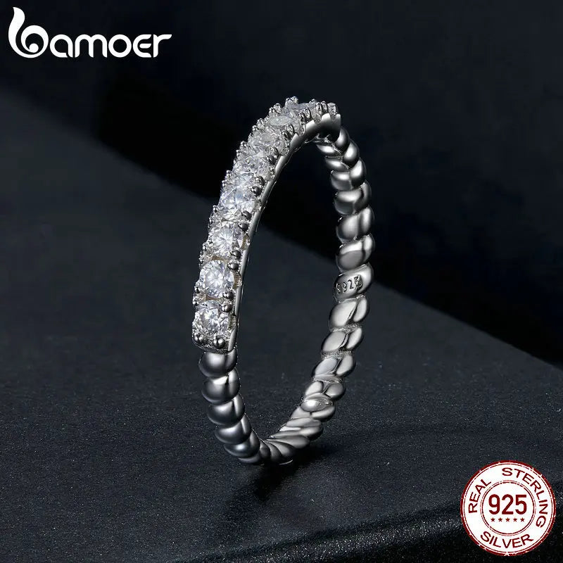 Textured Moissanite Half Eternity Band – 925 Sterling Silver Pave Ring with D Color VVS1 Stones for Women