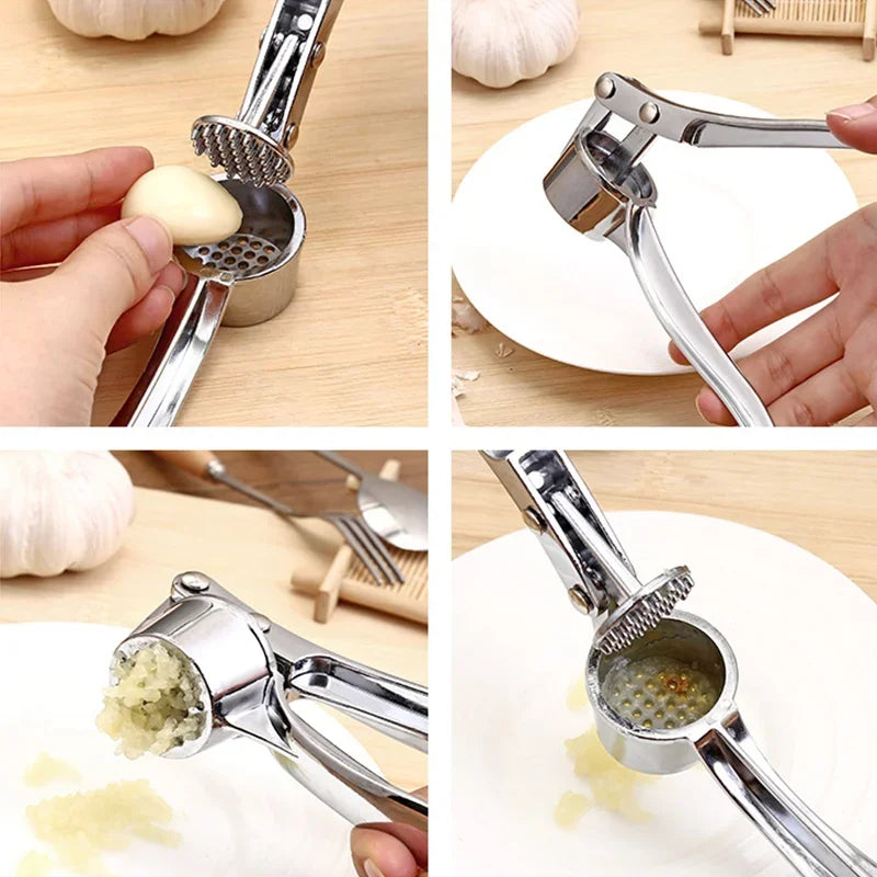Stainless Steel Garlic Press – Manual Handheld Crusher, Mincer & Squeezer Tool for Easy Garlic Grinding