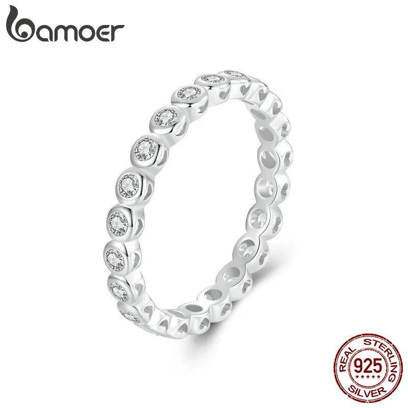White Gold Plated Bubble Moissanite Ring – 925 Sterling Silver Bezel Set Full Eternity Band for Women