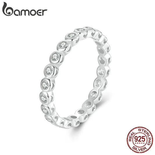 White Gold Plated Bubble Moissanite Ring – 925 Sterling Silver Bezel Set Full Eternity Band for Women