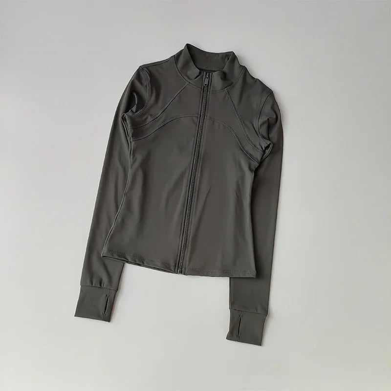 Women's High-End Yoga Sports Jacket – Long Sleeve, Windproof Training Top with Standing Collar