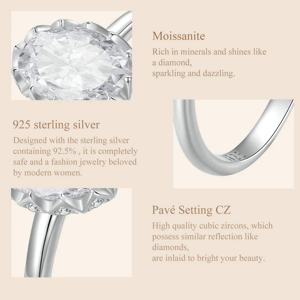 1 Carat Oval Moissanite Engagement Ring – Solitaire Promise Ring with 925 Sterling Silver and White Gold Plating for Women