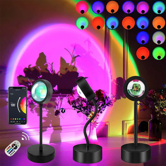 Smart LED Sunset Projection Light – Tuya App & Remote Control, USB 5V Bluetooth Night Lamp for Room Decor & Photography