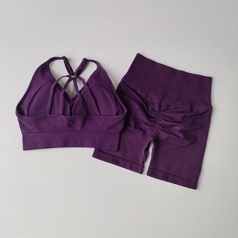 Women's Quick-Dry Yoga Set – High-Waisted Shorts & Beautiful Back Suspender Bra