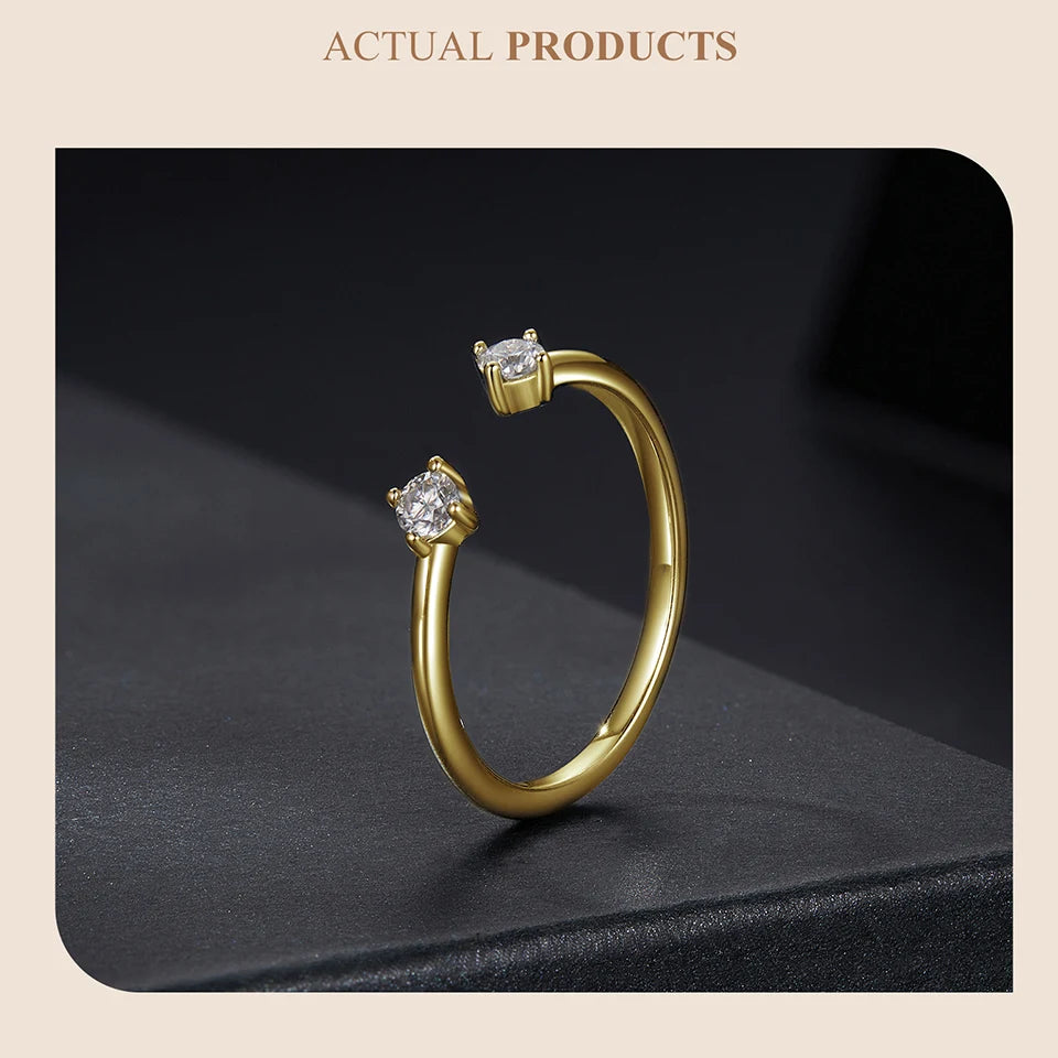 Adjustable Moissanite Open Ring – White Gold Plated 925 Sterling Silver with 0.1CT D Color VVS1 Stone for Women